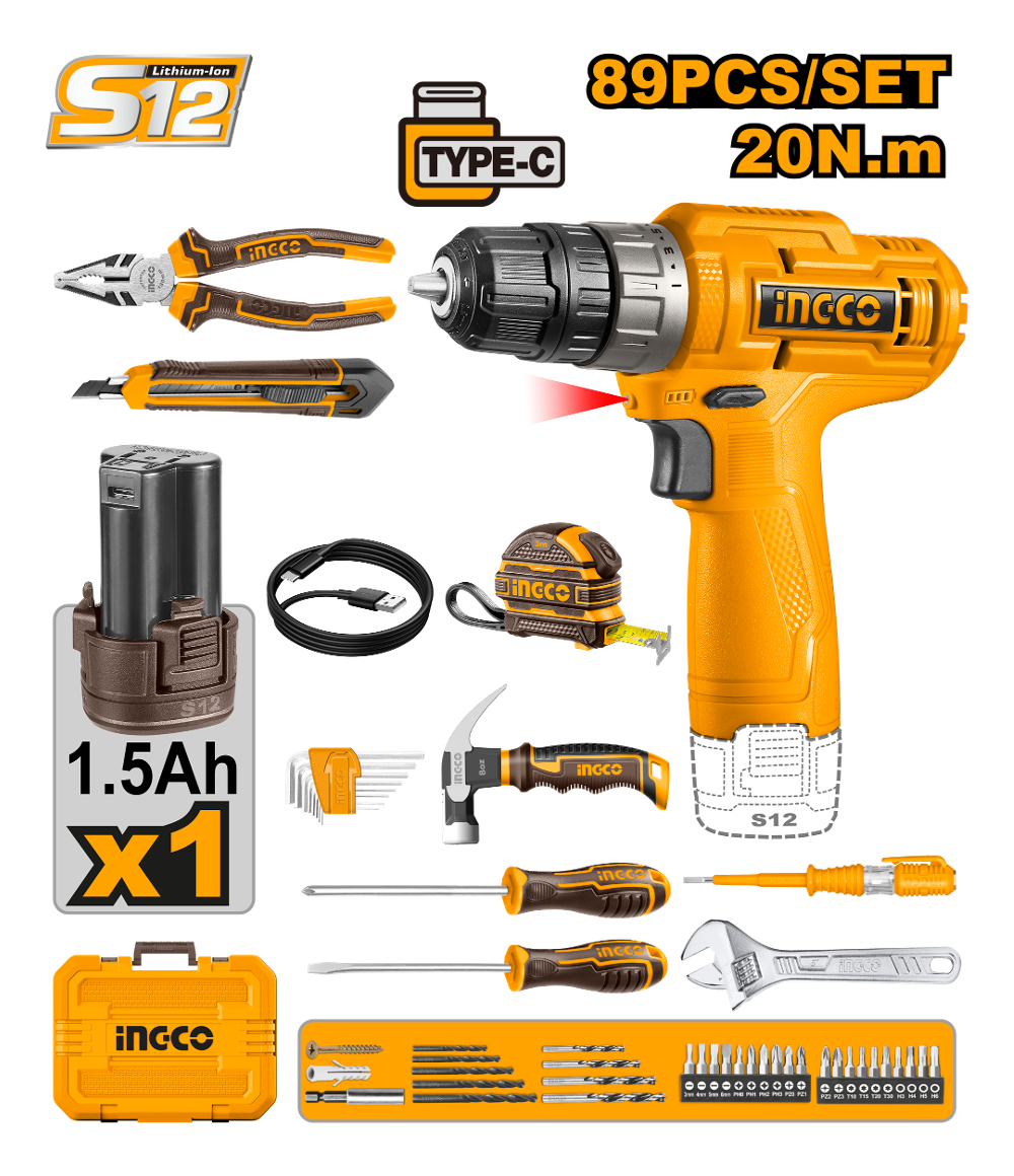 Kit Atornillador 12v En Valija+ Herramientas Hkthp10891 - Imagen 2