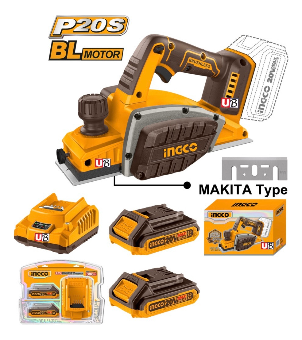 Cepillo Garlopa Carpintero C/ 2 Baterias 20v Ingco Crli204 - Imagen 2