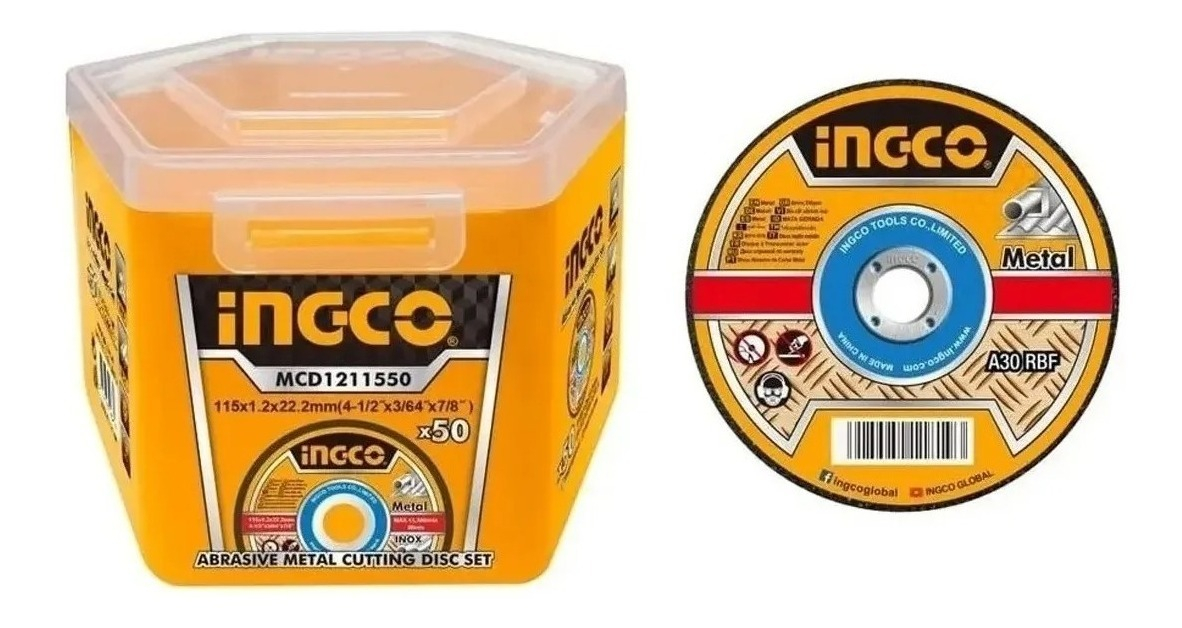 Lata X 50 Discos 4 1/2 X 1.2mm Corte Metal Ingco Super Selec Naranja Claro