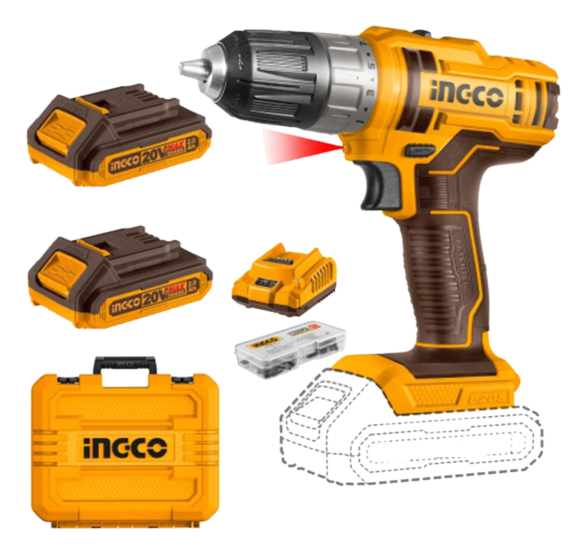 Atornillador 20volt C 2bat Y Maletin Ingco Cdli200528 - Imagen 2