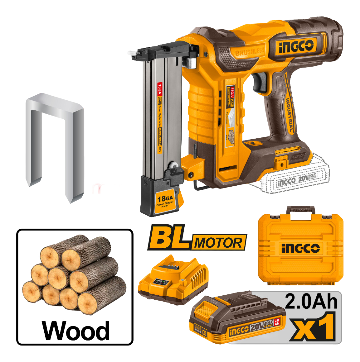 Engrapadora 20v 40mm Brushless Con Accesorios Ingco - Imagen 3