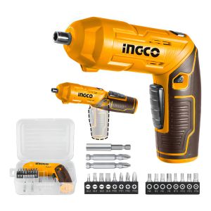 Atornillador Inalámbrico Ajustable Con Accesorios Ingco Naranja Claro