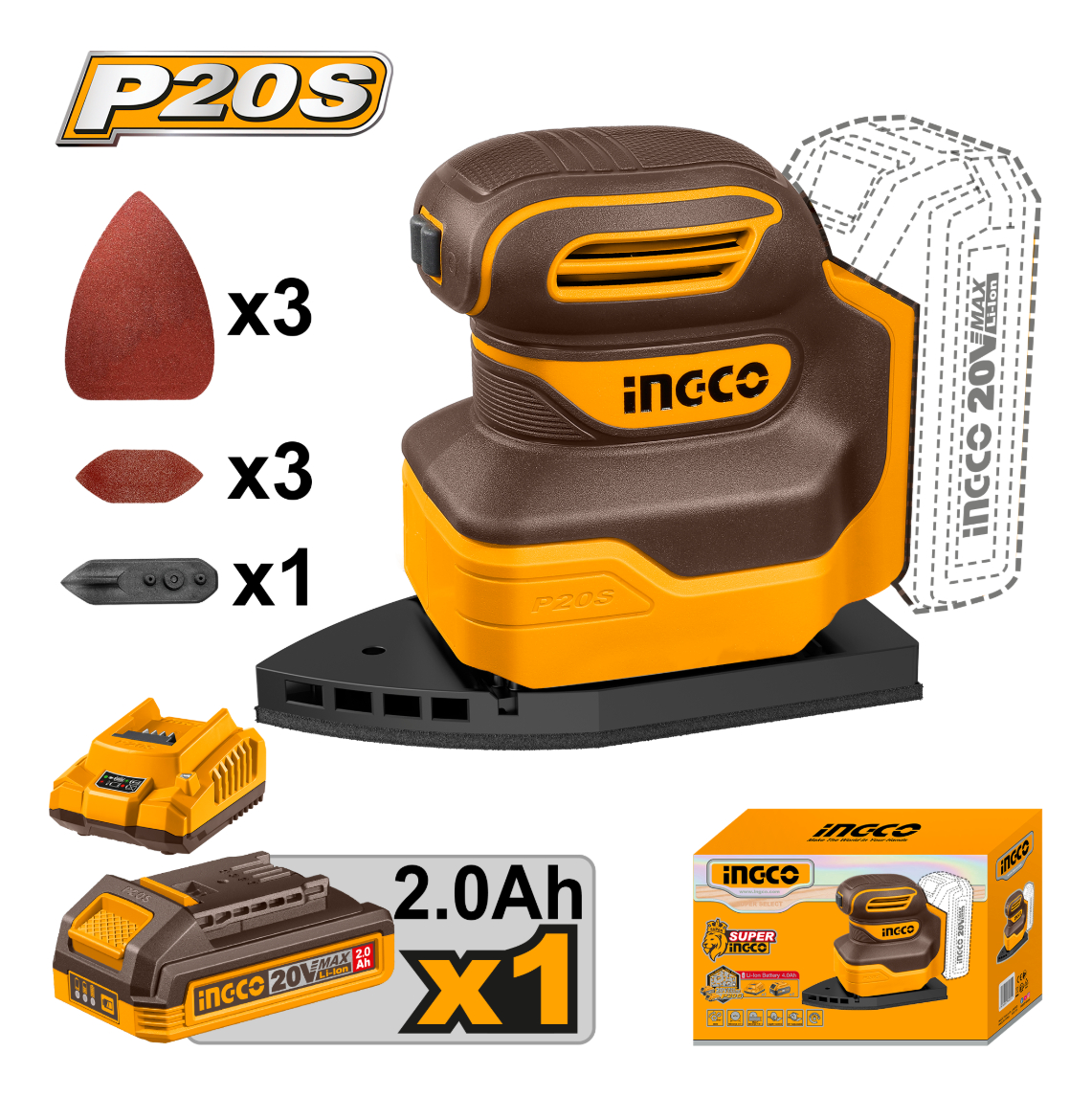 Lijadora Orbital Delta A Batería 20v + Acc Ingco Cpsli20141 - Imagen 3