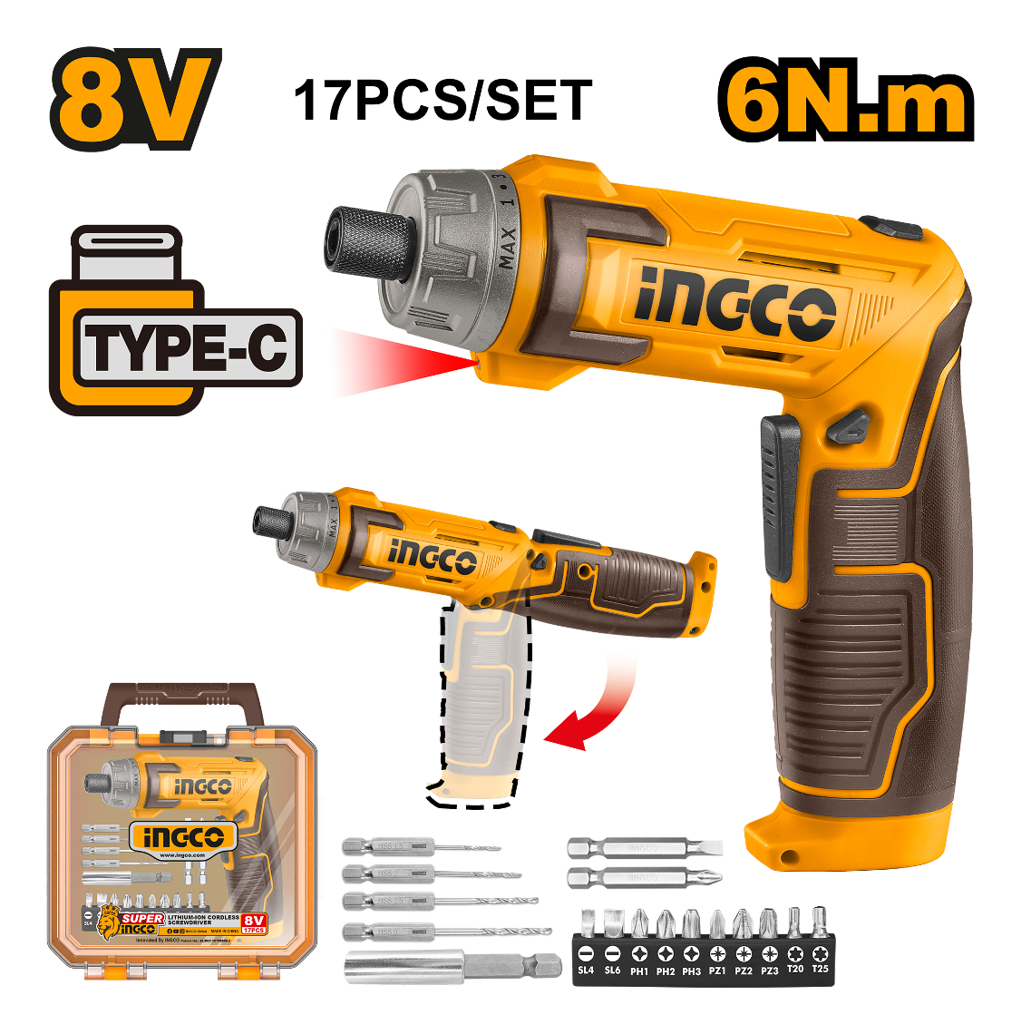 Atornillador Flexible 8v 6nm Bateria Carg Tipo C C Puntas In - Imagen 2