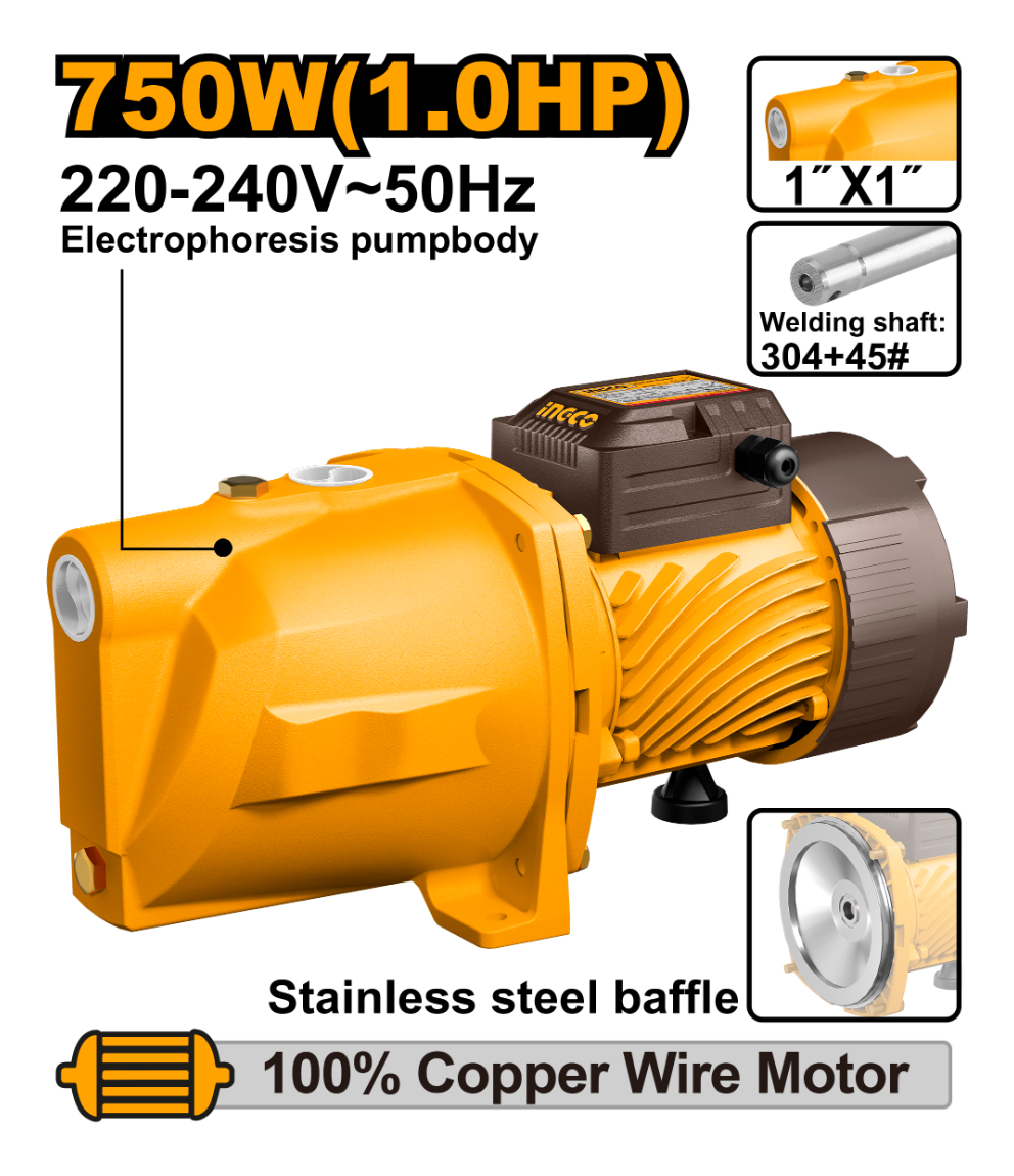 Bomba Jet Agua 750w Autocebante 55l/min Ingco Jp075068 - Imagen 2