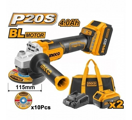 Amoladora 2 Bat + Carg + Discos Ingco Cagli2011582 Color Amarillo Frecuencia 50hz