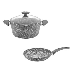 Set Cocina Granito Gris 3 Piezas - Papilla Olla + Sarten