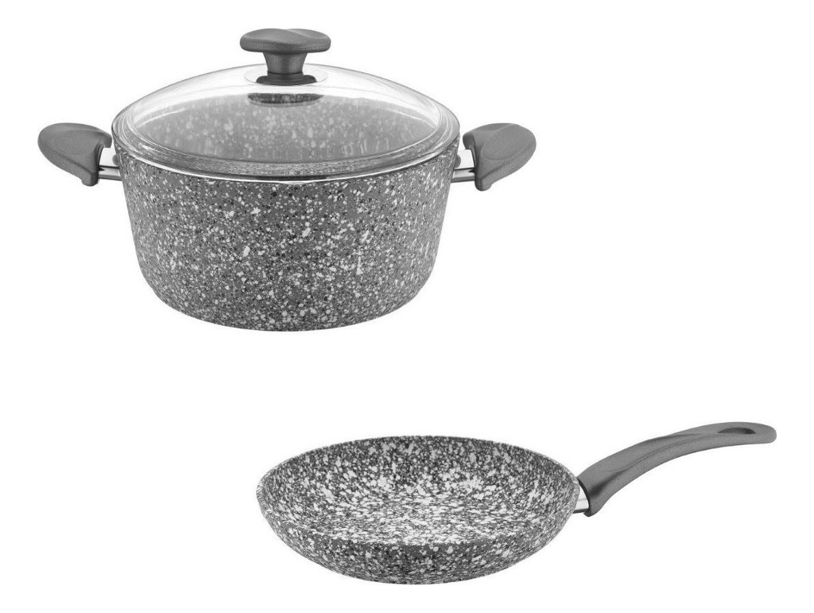Set Cocina Granito Gris 3 Piezas - Papilla Olla + Sarten