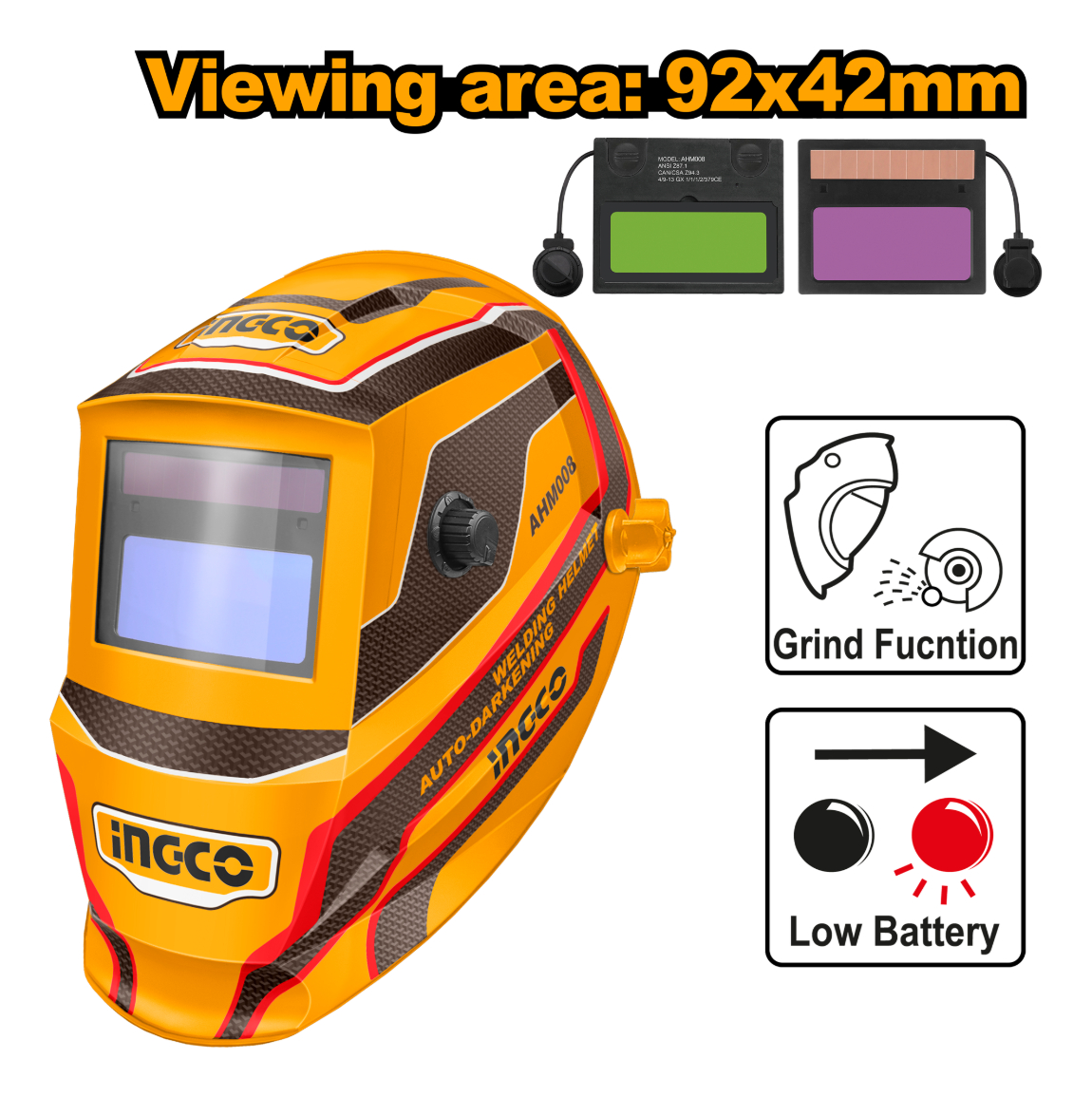 Careta Mascara Soldar Ingco Automatica Fotosensible Ahm008 K - Imagen 2