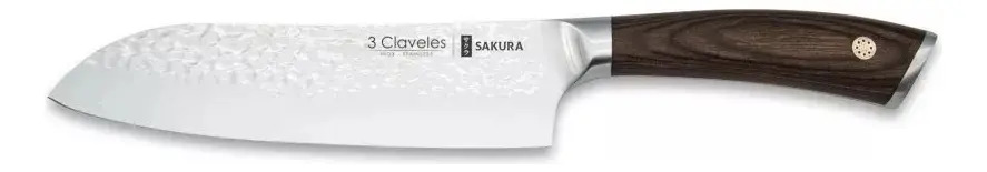 Cuchillo Chef Santoku 3 Claveles Línea Sakura Forjado Madera