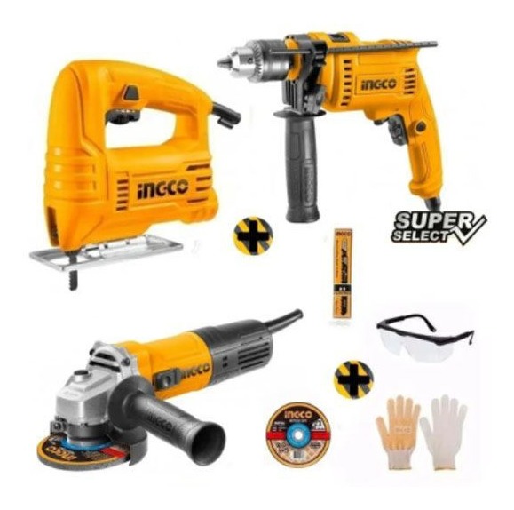 Kit Caladora 400w Ingco+ Taladro 680w + Amoladora 750w -