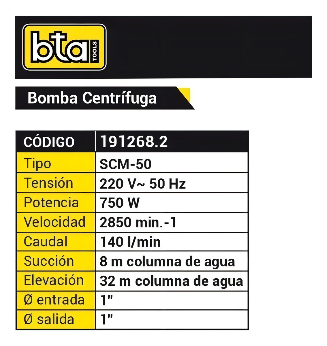 Bomba Centrífuga Bta Scm-50 140l/min Agua Sucia Impulsor Acero Negro - Imagen 2