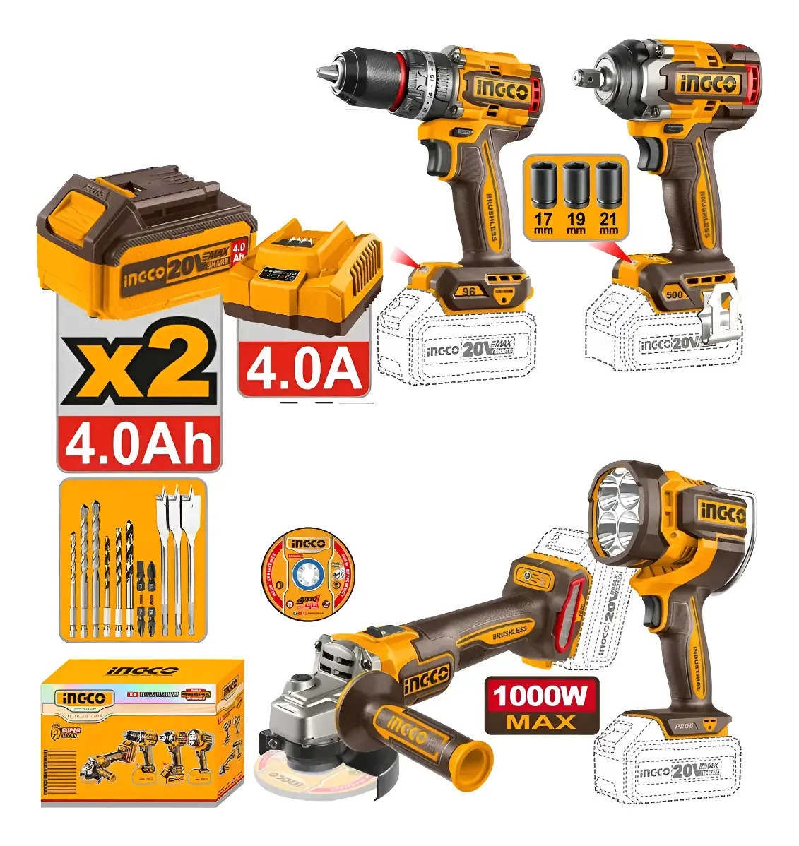 Kit Ingco 4 Herramientas A Baterias 20v Cosli241292