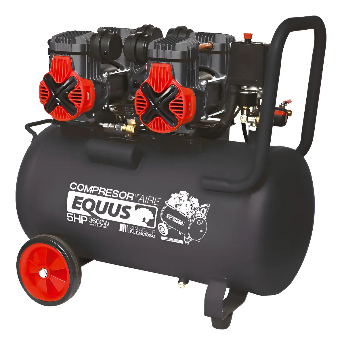 Compresor Sin Aceite Silencioso 5 Hp 100l Equus Rojo 50hz