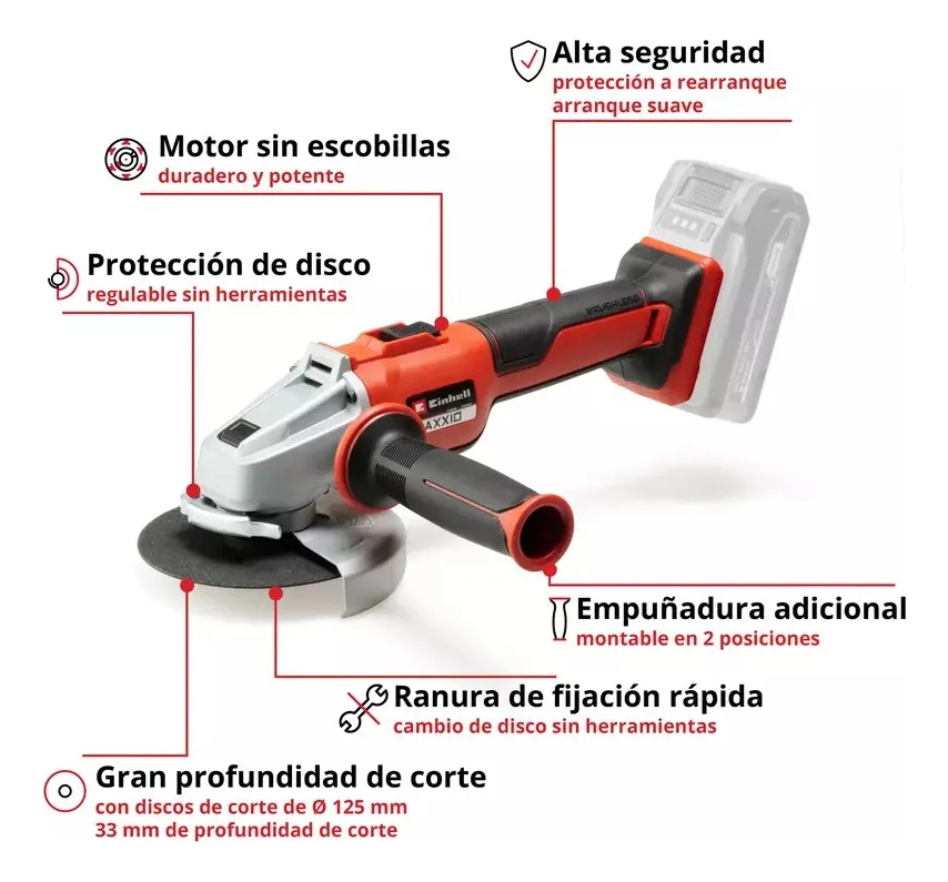 Amoladora Angular Inalámbrica Einhell Axxio 18/125 Q Rojo - Imagen 7