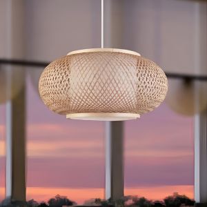 Colgante Lampara De Bambú Con Difusor Opal 1xe27 O35cm