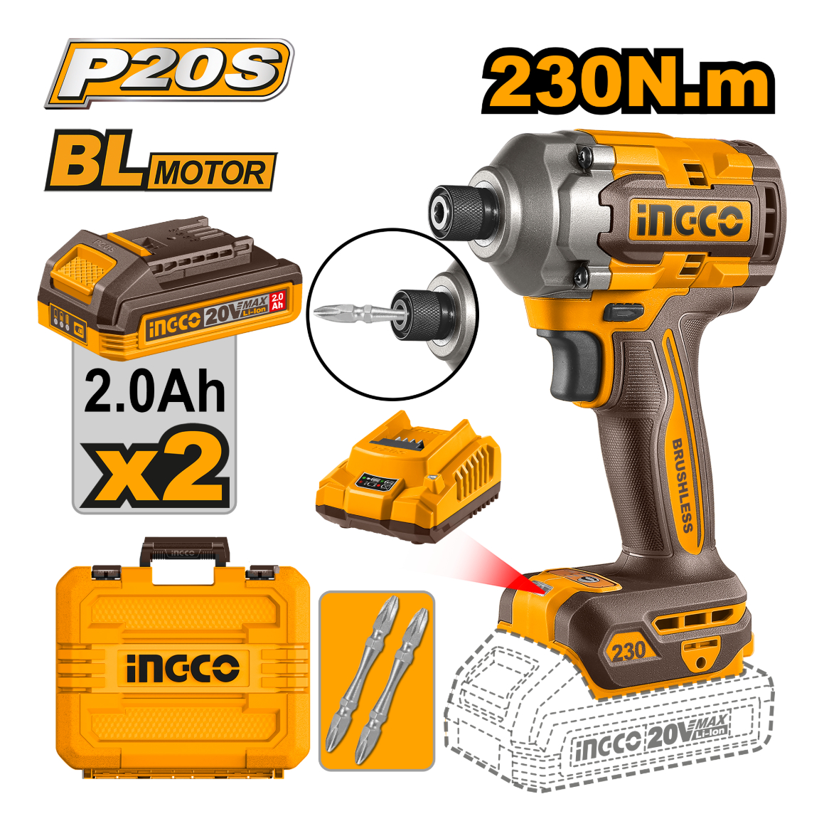 Atornillador De Impacto C/2baterias 20v Cargador 2 Puntas Y - Imagen 2