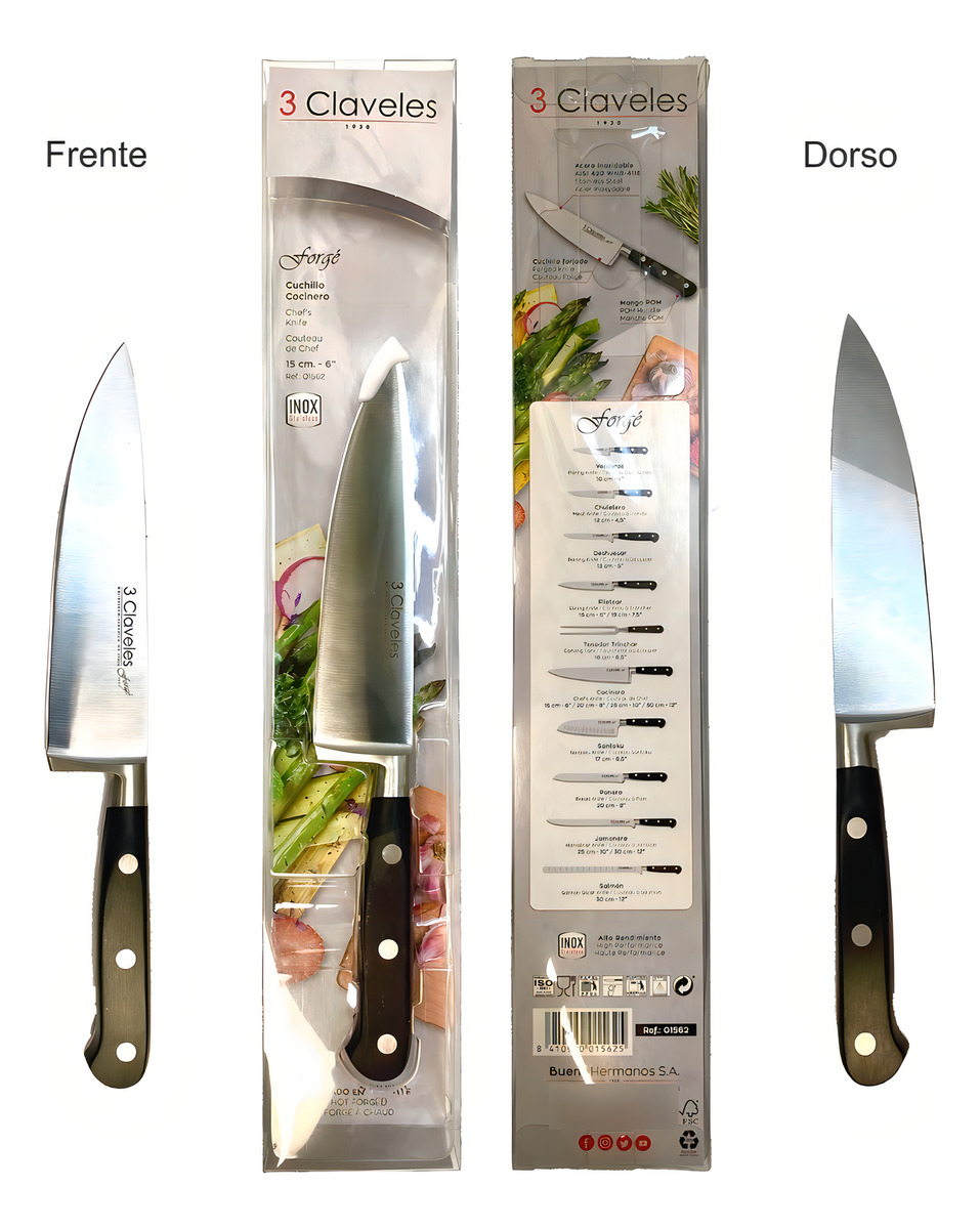 Cuchillo Cocinero 15 Cm Forjado Forge 3 Claveles 1562 Color Mango Negro - Imagen 6