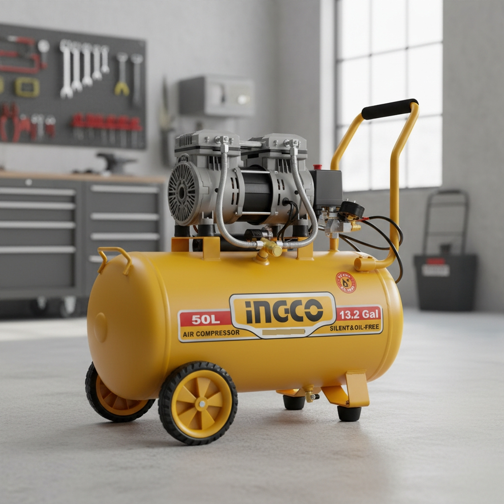Compresor 50lt 1.6hp Libre Aceite Bajo Ruido Acs112501 Ingco Amarillo 50hz/60hz Bifásica - Imagen 3