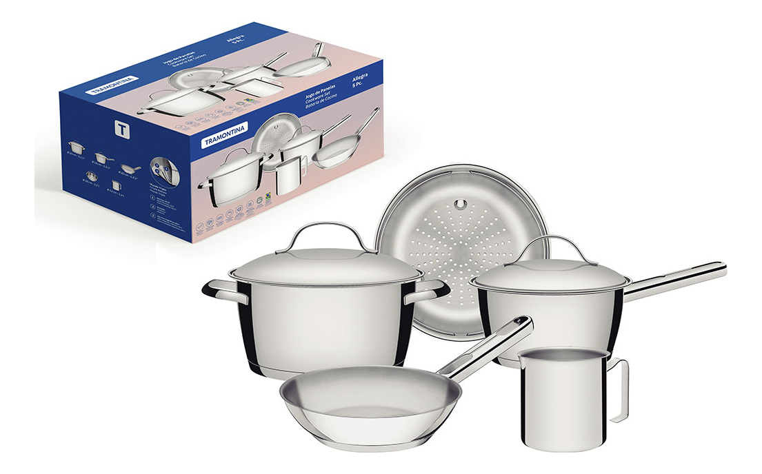 Juego De Ollas Tramontina Allegra 5 Pz. Acero Inox - Kirkor