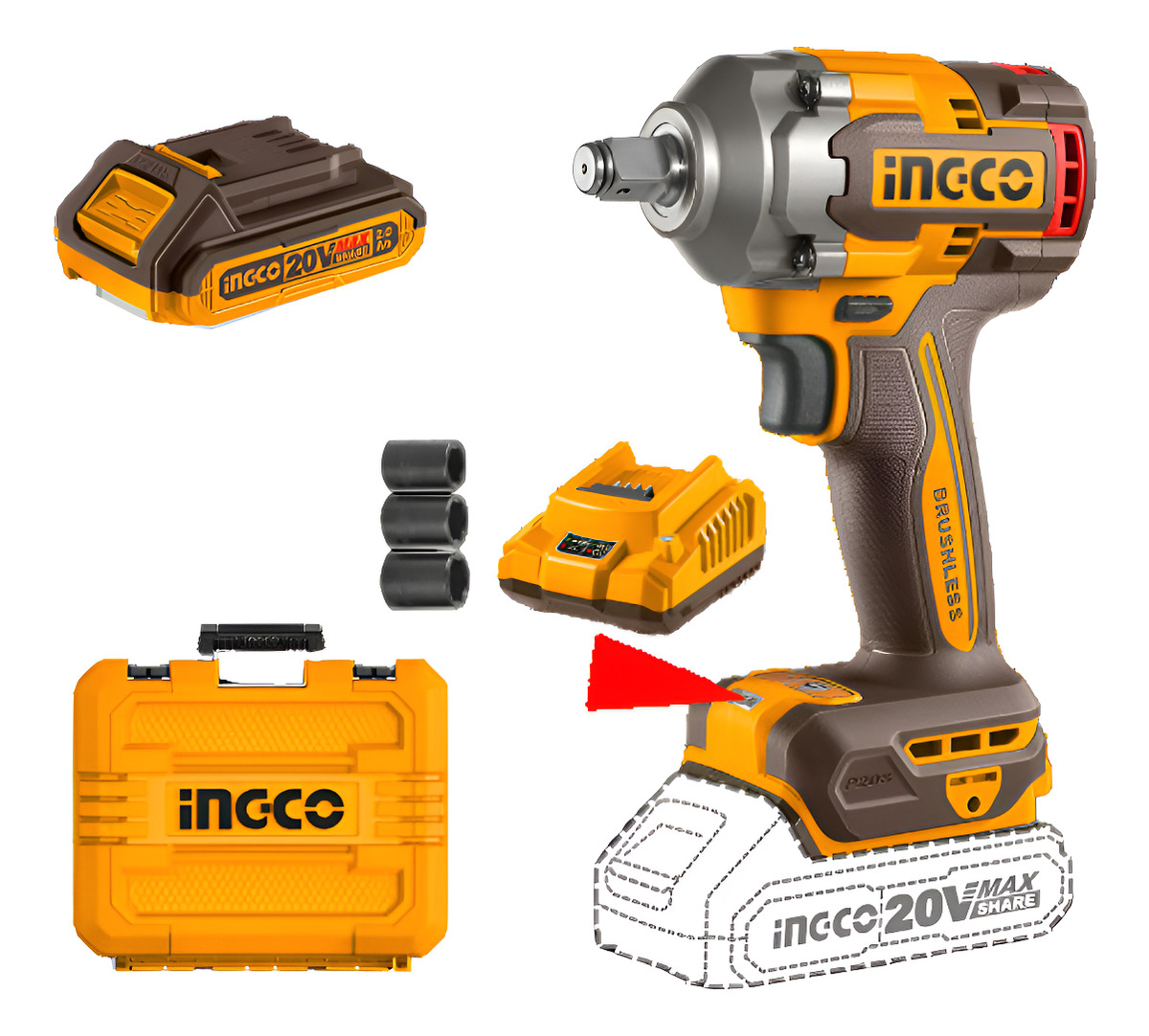 Llave De Impacto 400nm 20v P20s Bl Con 2 Bat Carg + Valija C