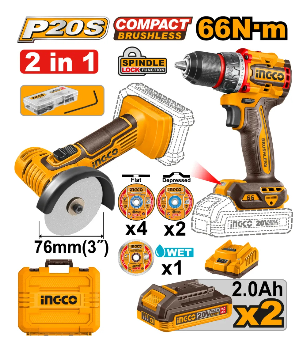 Mini Amoladora 3 + Taladro Atornillador Ingco Ckli20766 - Imagen 2