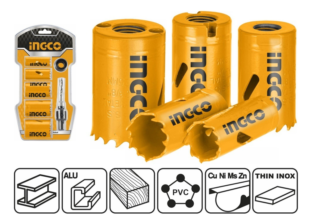 Juego 7 Mechas Bi Metal Copa Madera Metal Pvc Ingco Akh0071 - Imagen 2