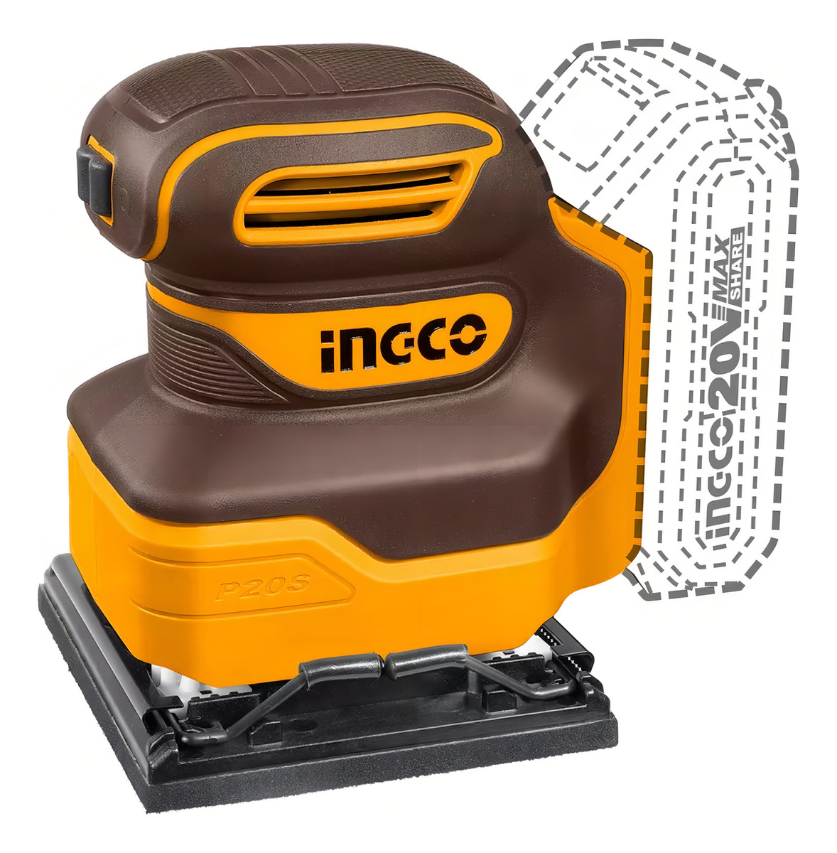 Lijadora Orbital Ingco P20s 110 X 100mm A Batería - Marrón Oscuro