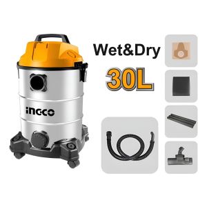 Aspiradora 30lts 1300w Ingco Vc13301 Plateado