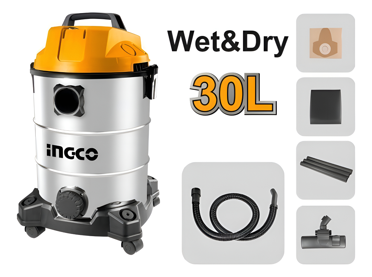 Aspiradora 30lts 1300w Ingco Vc13301 Plateado