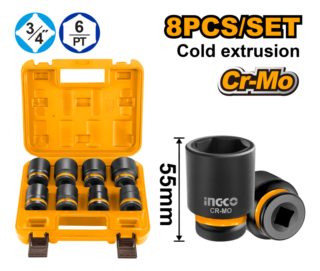 Valija 8pcs Juego Dados De Impact 3/4 55mm Hkissd34081 - Imagen 2