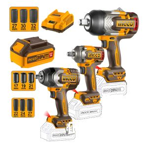 Kit 3 Llaves De Impacto + 2 Baterias 5ah Ingco Cosli250386