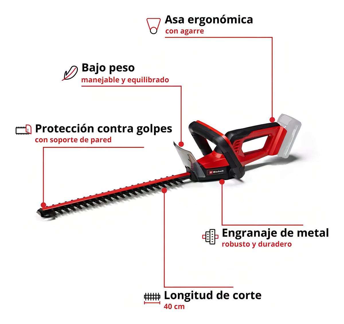 Corta Cerco Inalámbrico Einhell Gc-ch 18/40 Li Solo Rojo - Imagen 3