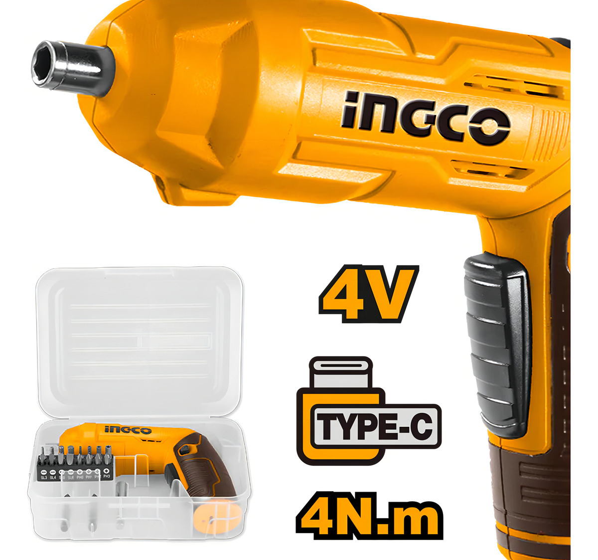Atornillador Inalámbrico Ajustable Con Accesorios Ingco Naranja Claro - Imagen 5