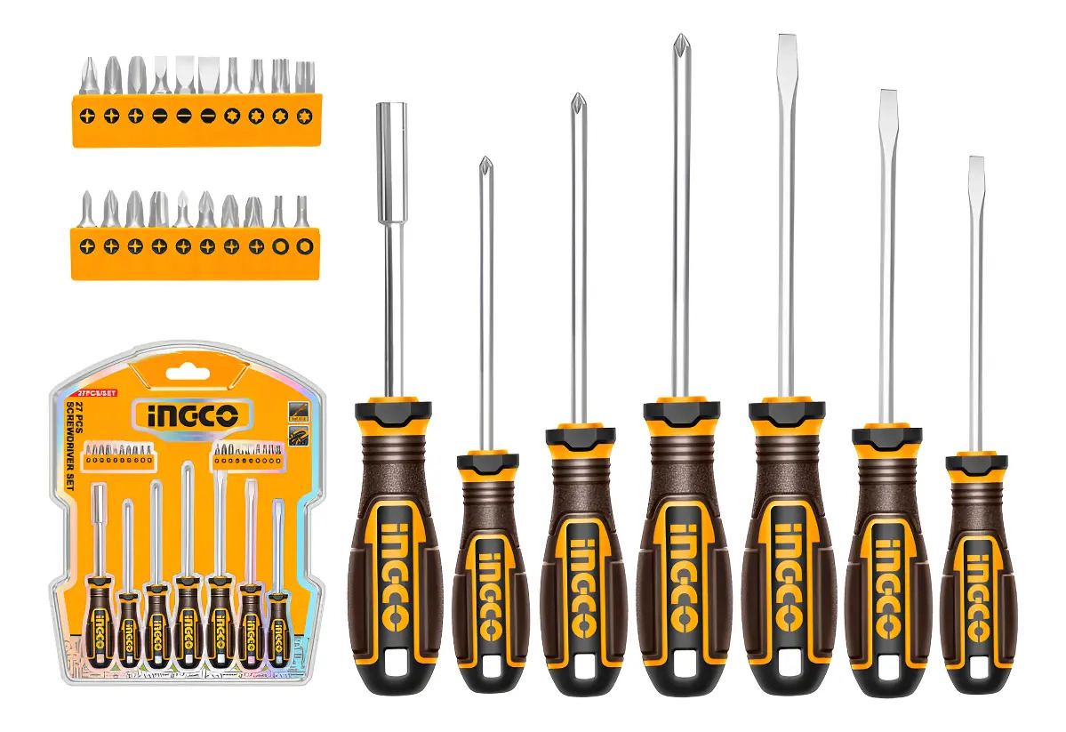 Set 27 Destornilladores Ergonomico + Puntas Ingco