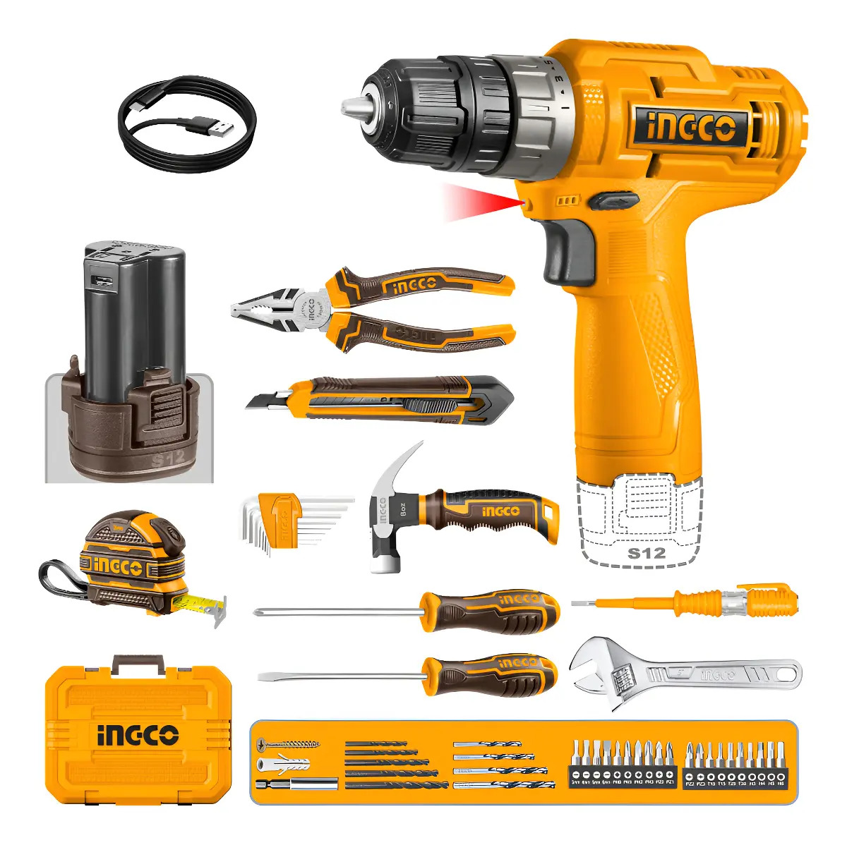 Kit Atornillador 12v En Valija+ Herramientas Hkthp10891