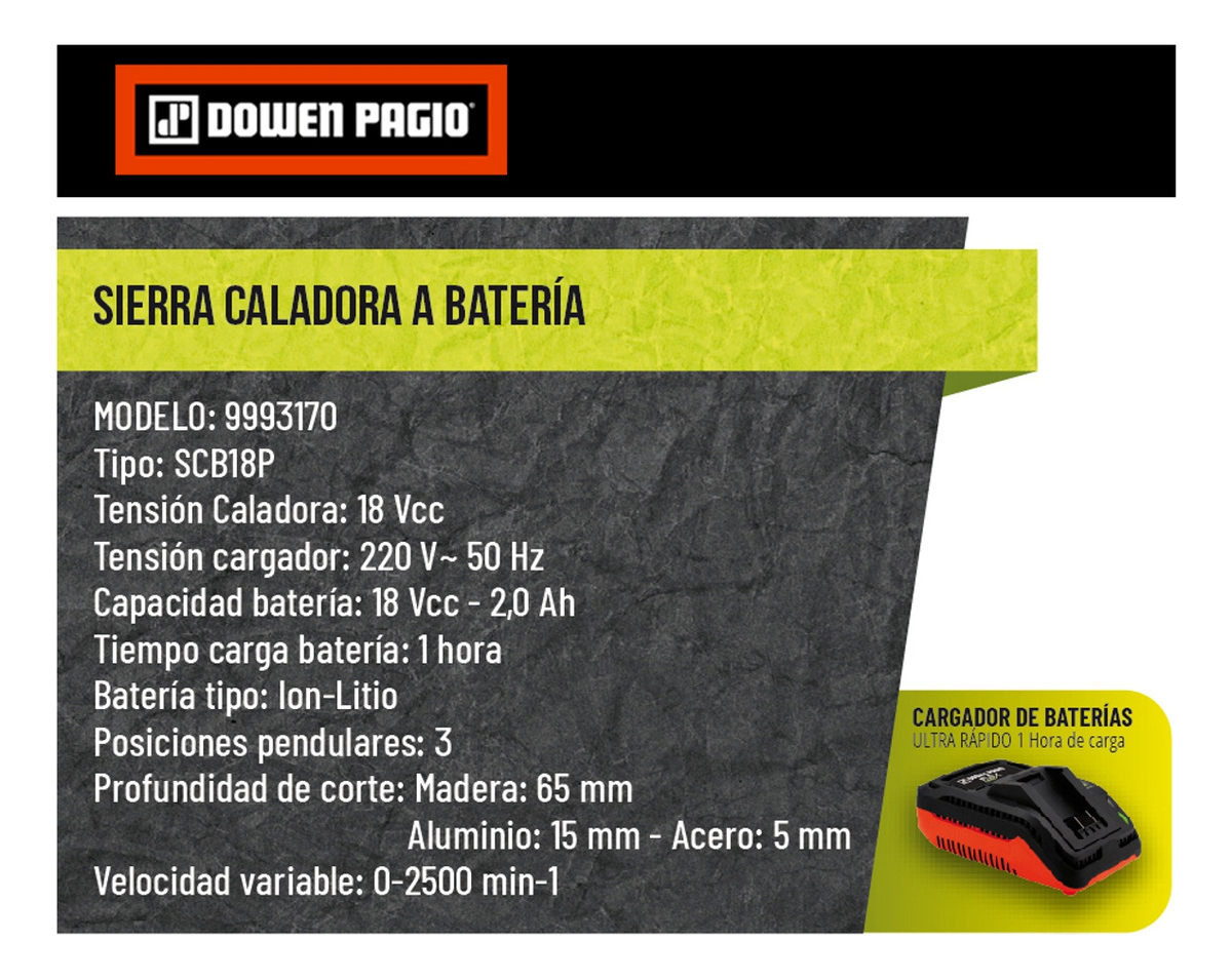 Sierra Caladora Bateria Inalambrica 18v Dowen Pagio Flex One - Imagen 2