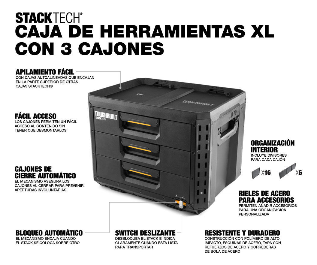 Cajón Con 3 Estantes Stacktech Tb-b1-d-70-3 Toughbuilt - Imagen 5