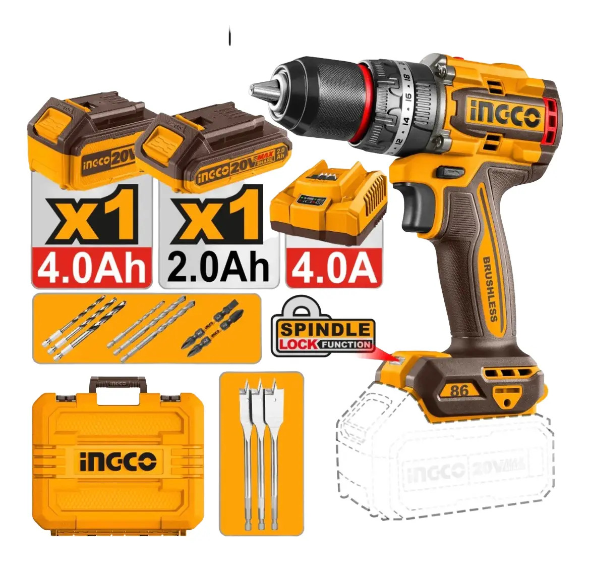 Taladro Atornillador Percutor 86nm 20v Ingco C/bat Y Carg - Imagen 3