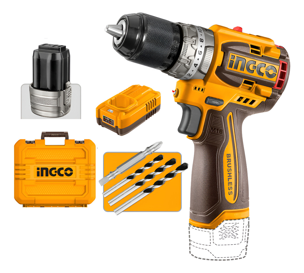 Taladro Atornillador Percutor 16v C/2 Bat Ingco Cidli16682