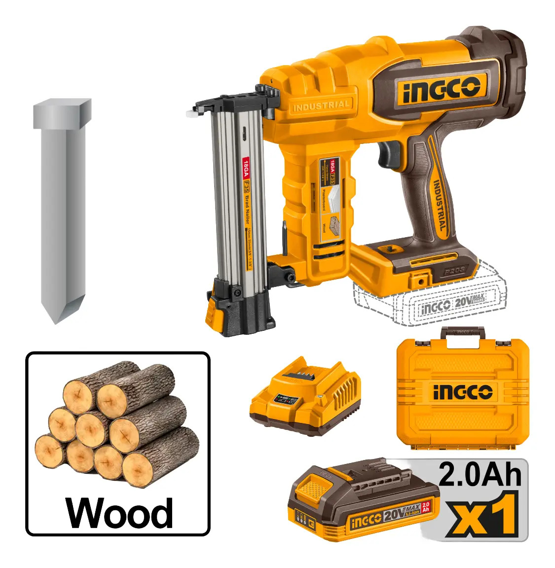 Clavadora A Batería 20v 35mm Batería Cargador Valija Ingco - Imagen 3