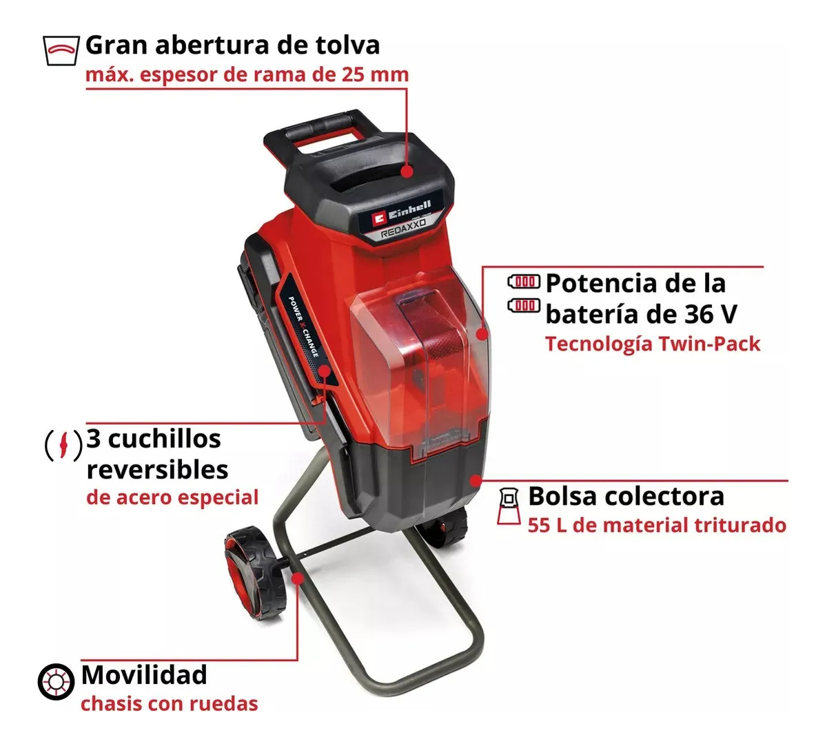 Trituradora De Ramas 36/25 + Cargador Y Baterías 4,0 Ah - Imagen 4