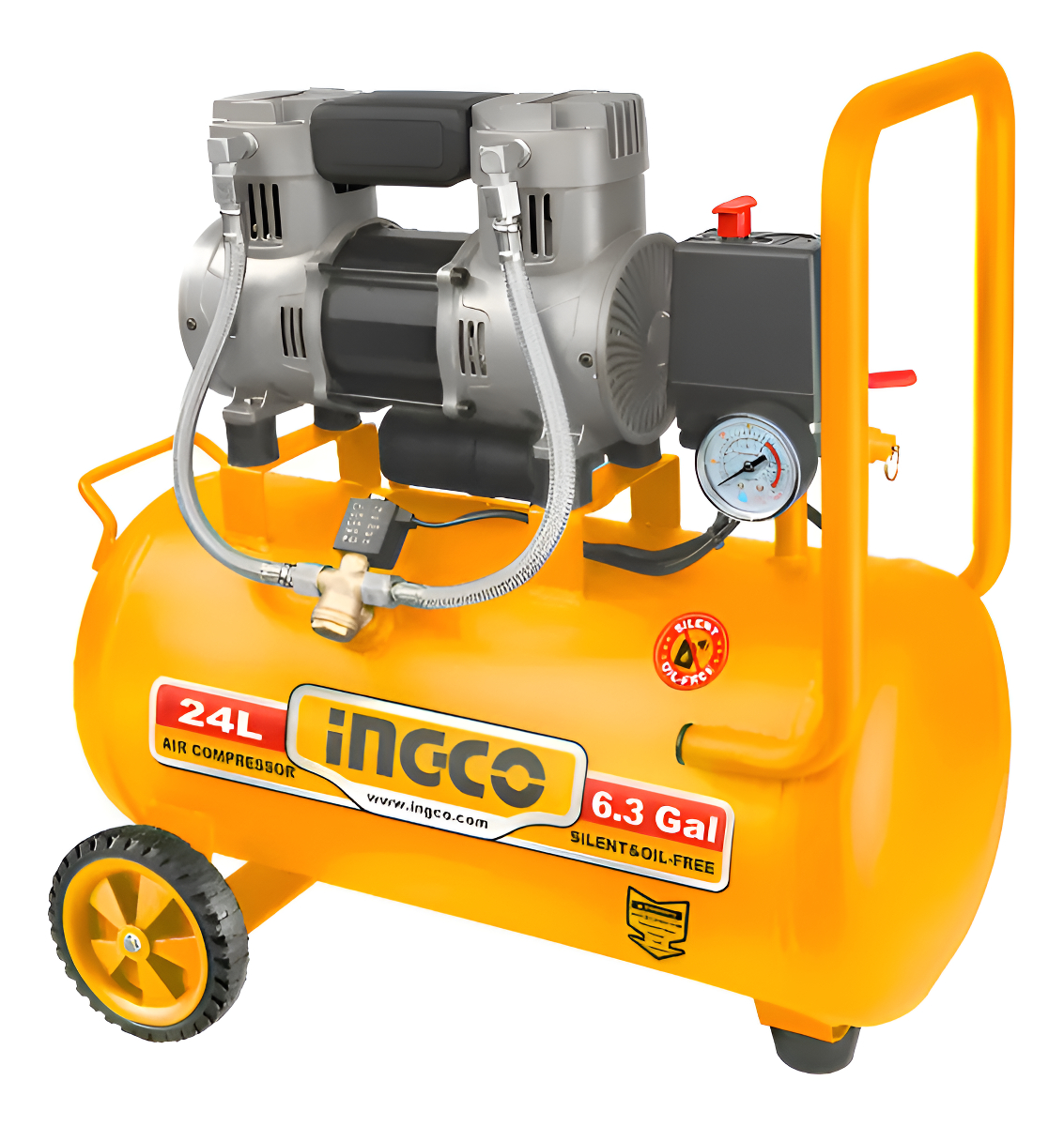 Compresor 24lt 1.5hp Libre De Aceite Bajo Ruido Ingco