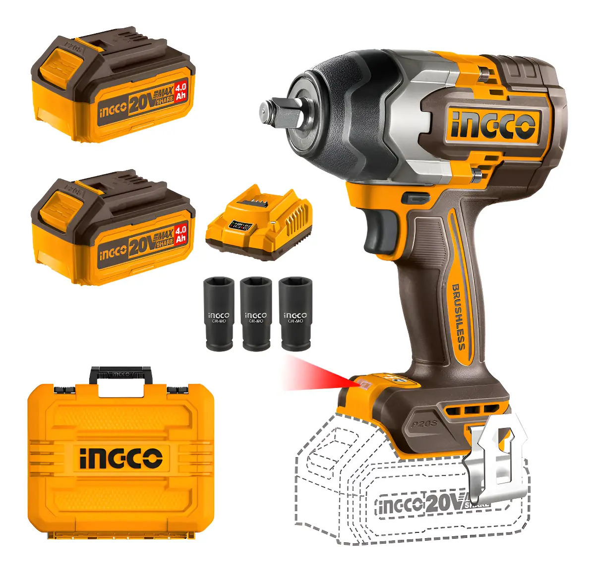 Llave De Impacto 850nm 20v P20s C 2bat+carg+valija