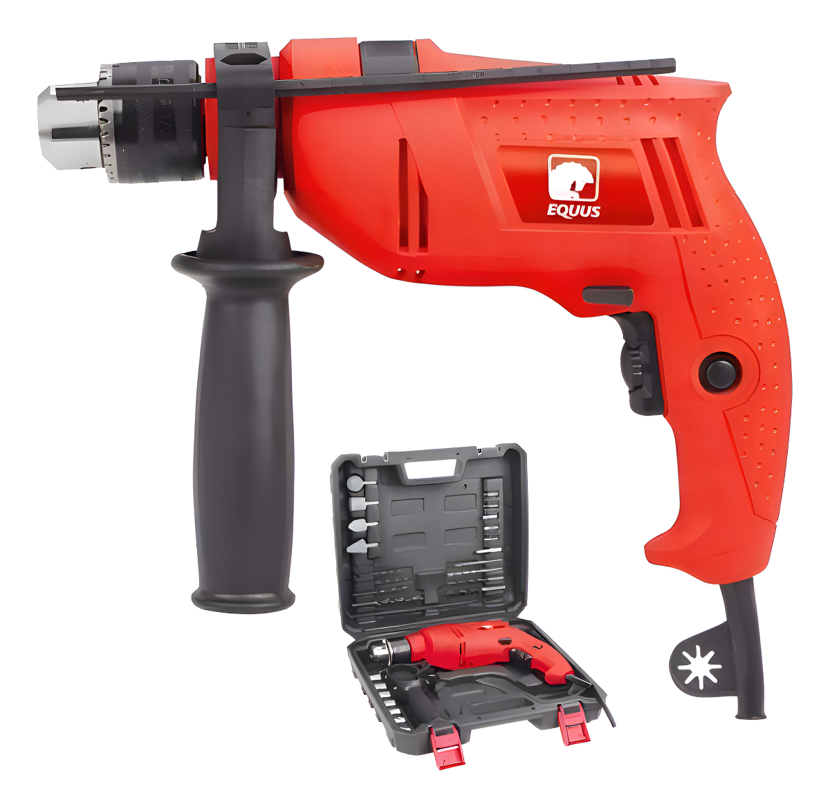 Taladro Eléctrico Percutor 500w Con Maletín Y Accesorios