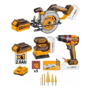 Kit Ingco Bateria Sierra Taladro Atornillador Lijadora