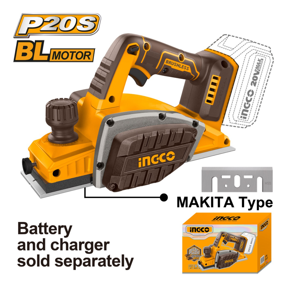 Cepillo Garlopa Carpintero Bateria 4a Y Carg 20v Ingco Crli2 - Imagen 2