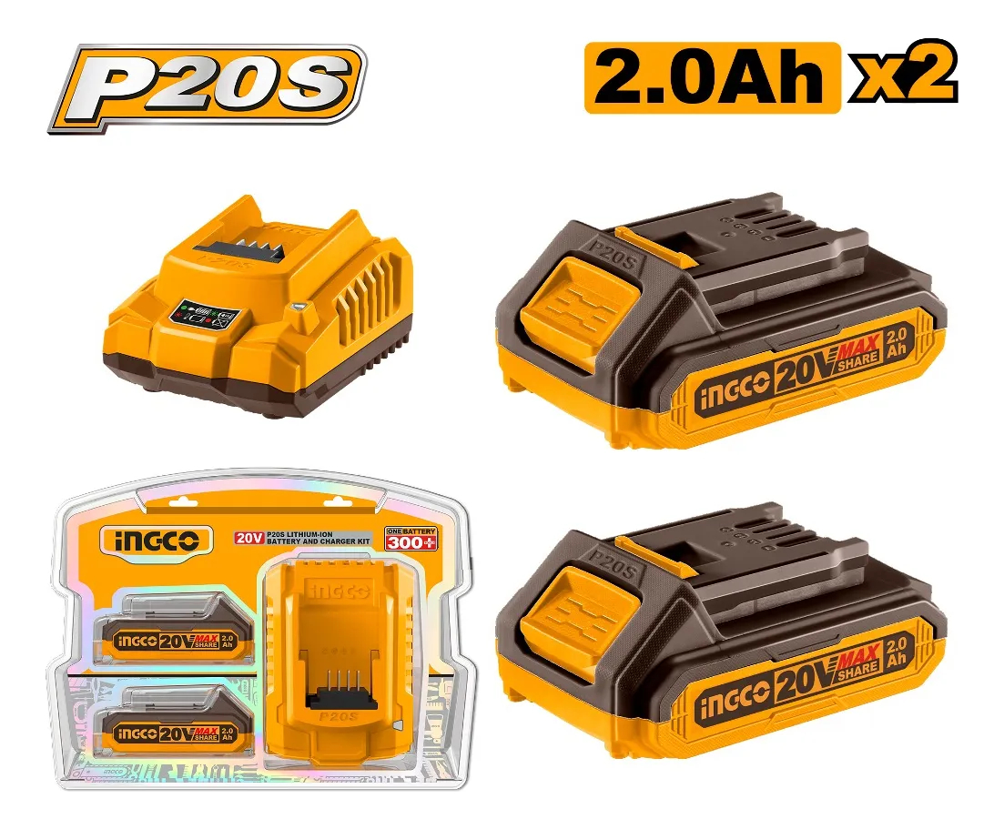 Set X2 Bateria 20v 2amp + 1 Cargador Ingco Fbcpk1222 - Imagen 2