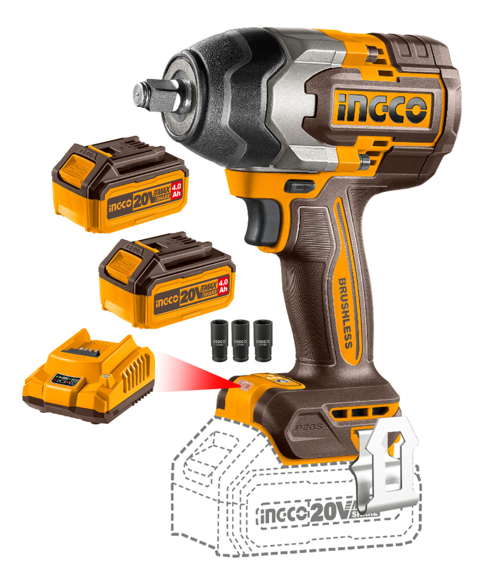 Llave De Impacto 850nm 20v P20s C 2bat+carg+valija Color Naranja Claro Frecuencia 50hz/60hz - Imagen 4