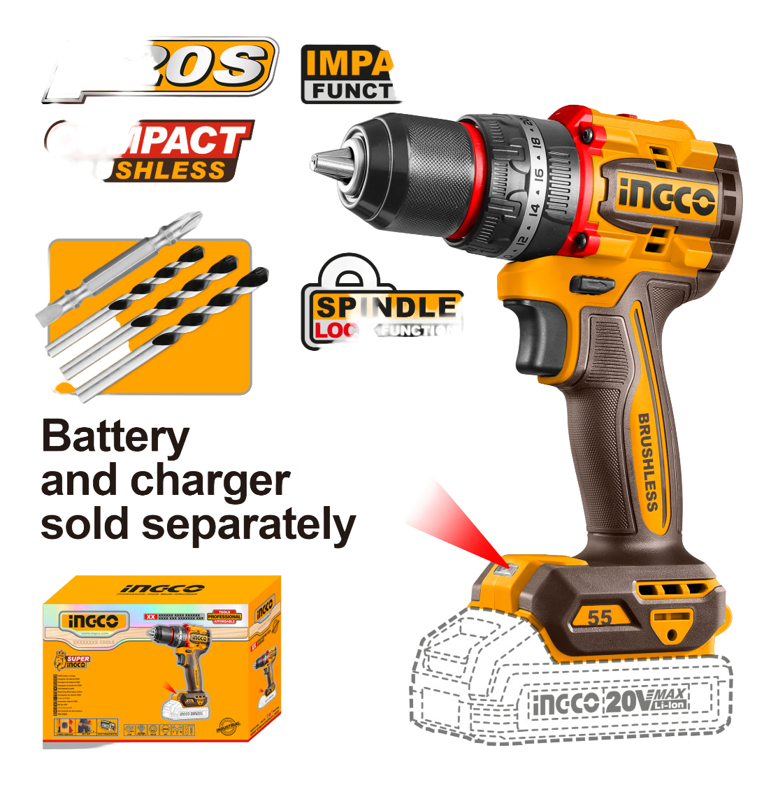 Taladro Atornillador Percutor A Bateria 20v Con Accesorios, - Imagen 3